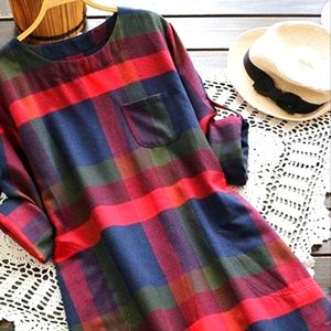Plaid Shirt/dress.Altered shorter length.Sz M.Excellent w/ leggings,tall boots